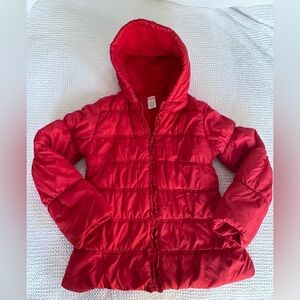 Girls Red Puffer Jacket with Hood (Size 10-12)